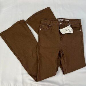 Bershka Women's Brown High-Rise Flare Jeans - Size 8